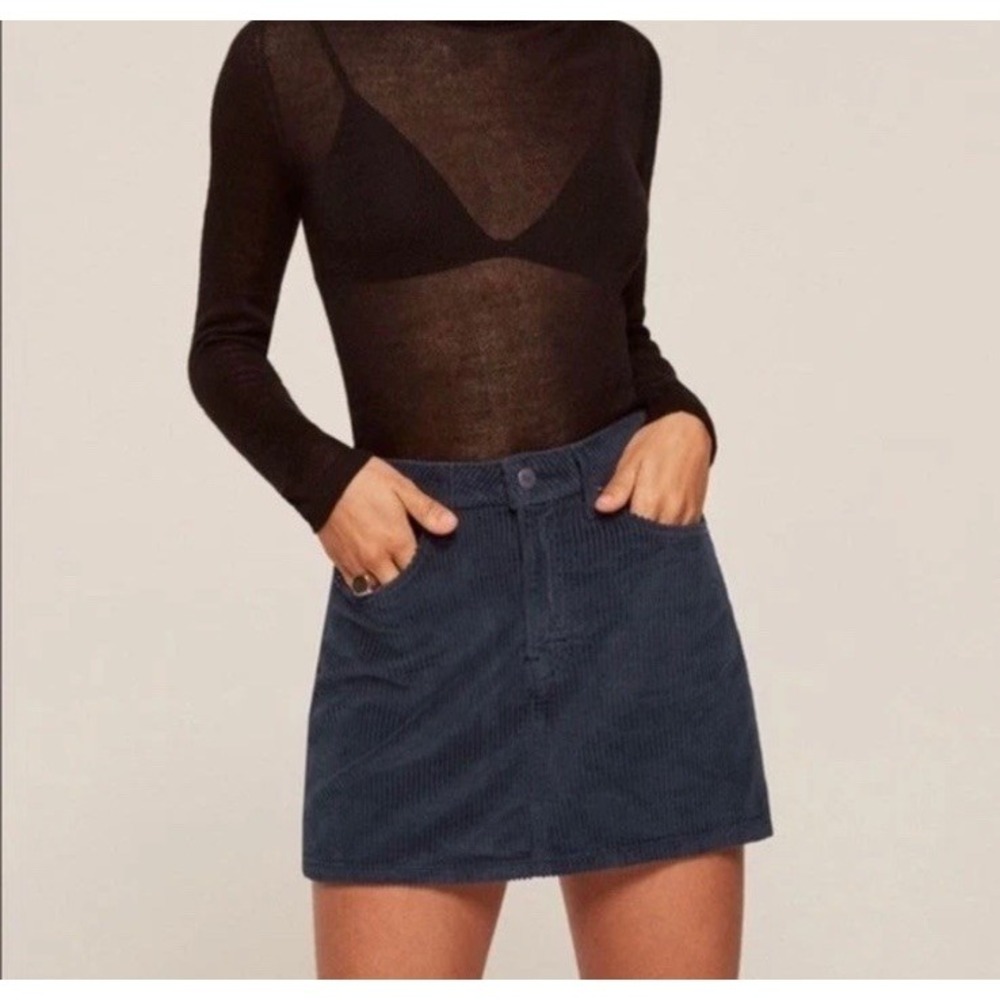 Reformation Petite Abbey Skirt Corduroy Indigo Blue Mini Skirt Size 4 Women's
